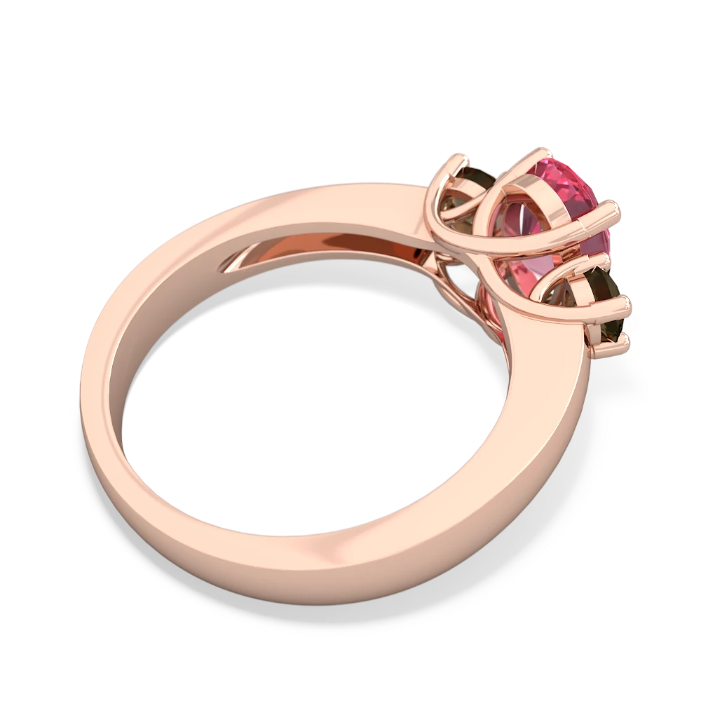 Lab Pink Sapphire Three Stone Oval Trellis 14K Rose Gold ring R4024