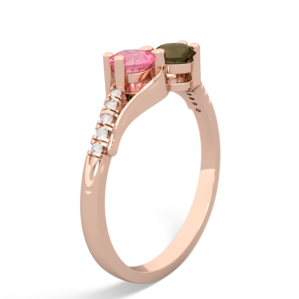 Lab Pink Sapphire Infinity Pave Two Stone 14K Rose Gold ring R5285