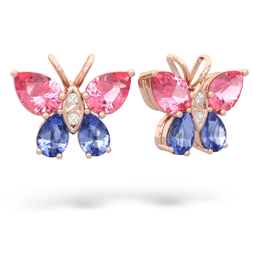 Lab Pink Sapphire Butterfly 14K Rose Gold earrings E2215