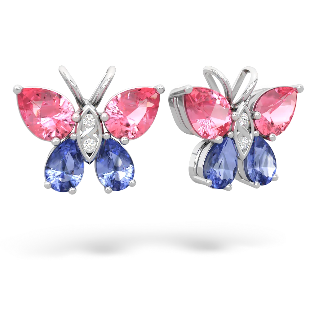 Lab Pink Sapphire Butterfly 14K White Gold earrings E2215