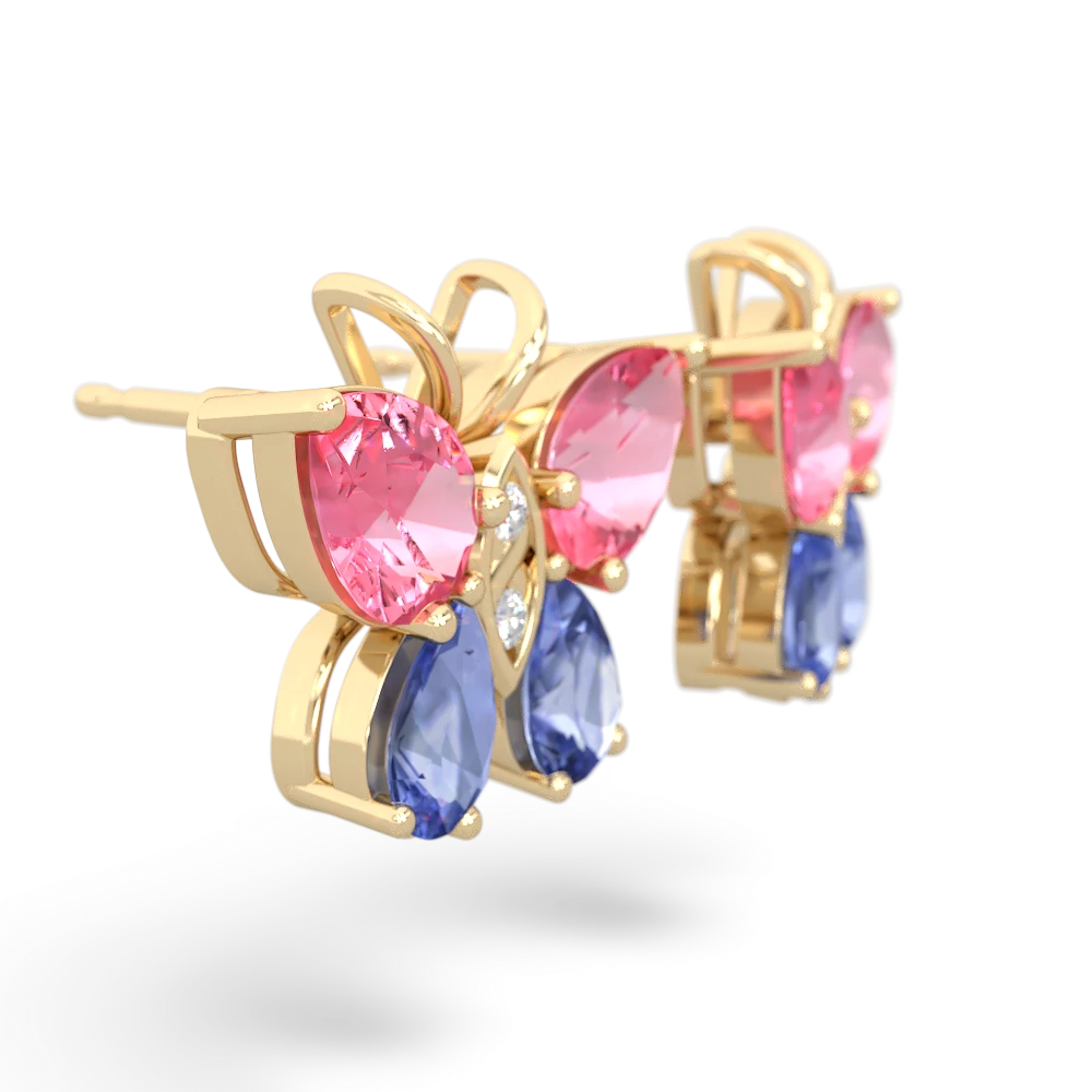 Lab Pink Sapphire Butterfly 14K Yellow Gold earrings E2215