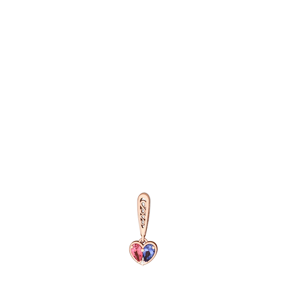 Lab Pink Sapphire Filligree Heart 14K Rose Gold earrings E5070