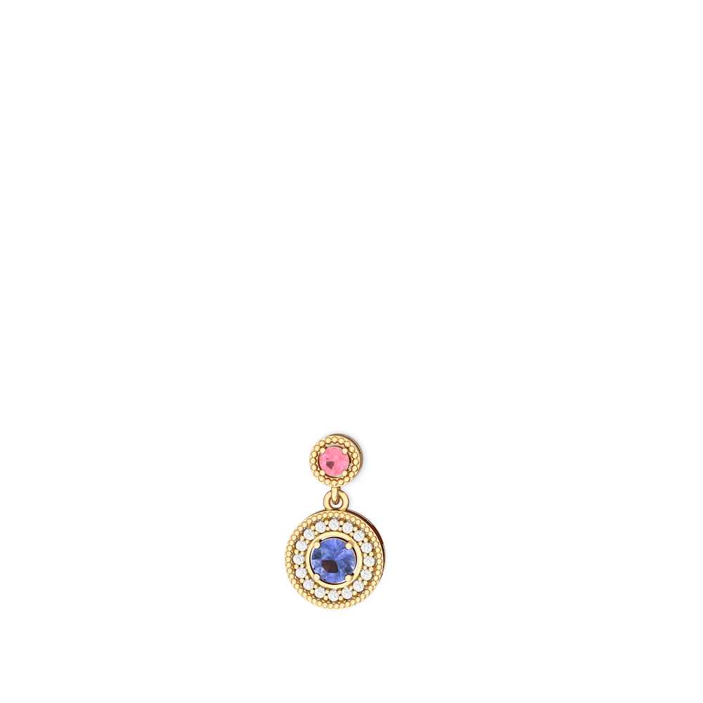 Lab Pink Sapphire Halo Dangle 14K Yellow Gold earrings E5319