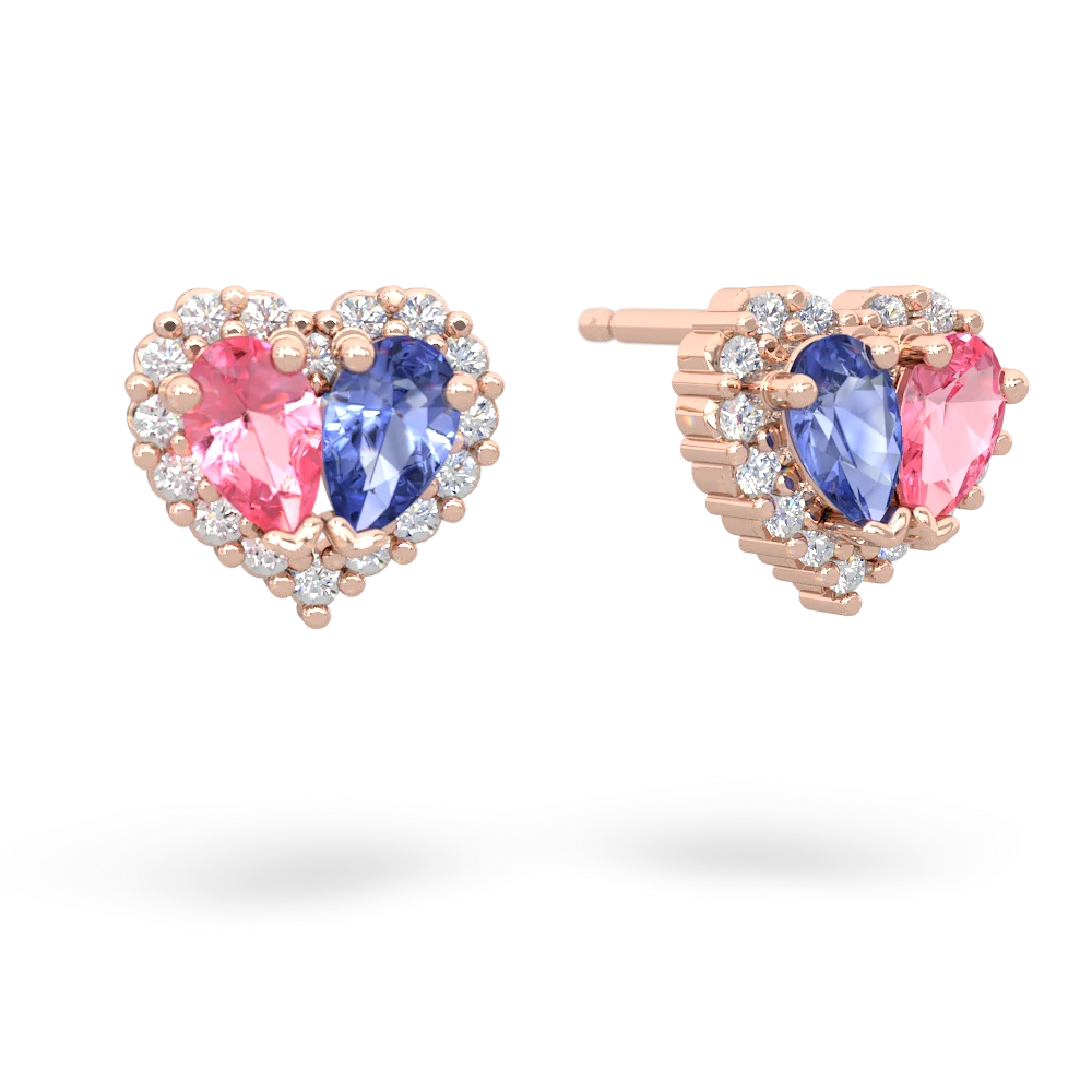 Lab Pink Sapphire Halo 14K Rose Gold earrings E7008