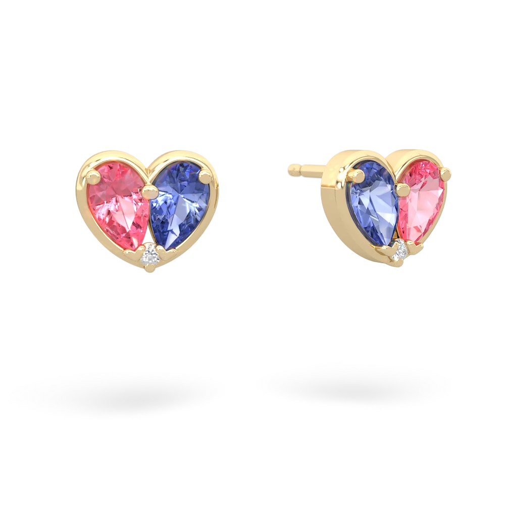 Lab Pink Sapphire 'Our Heart' 14K Yellow Gold earrings E5072