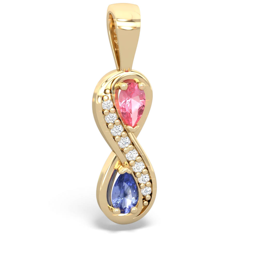 Lab Pink Sapphire Diamond Infinity 14K Yellow Gold pendant P5390