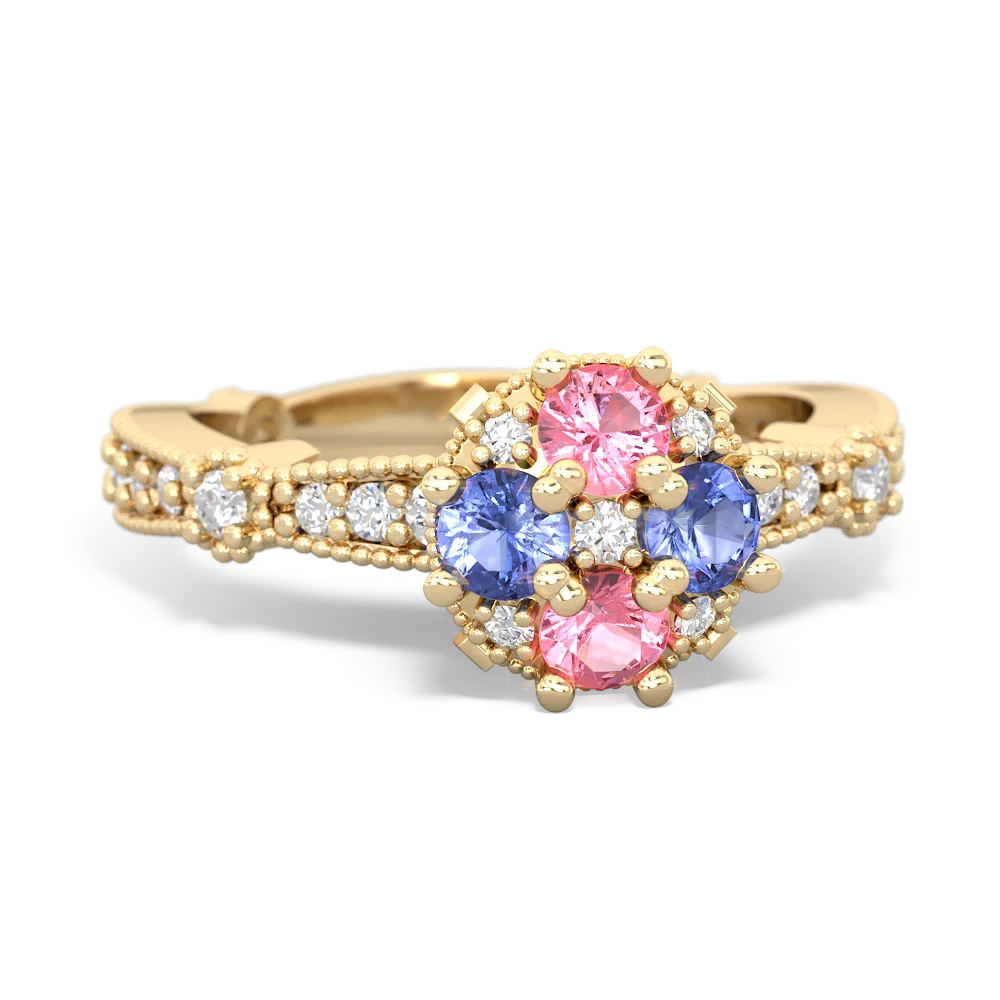 Lab Pink Sapphire Sparkling Tiara Cluster 14K Yellow Gold ring R26293RD