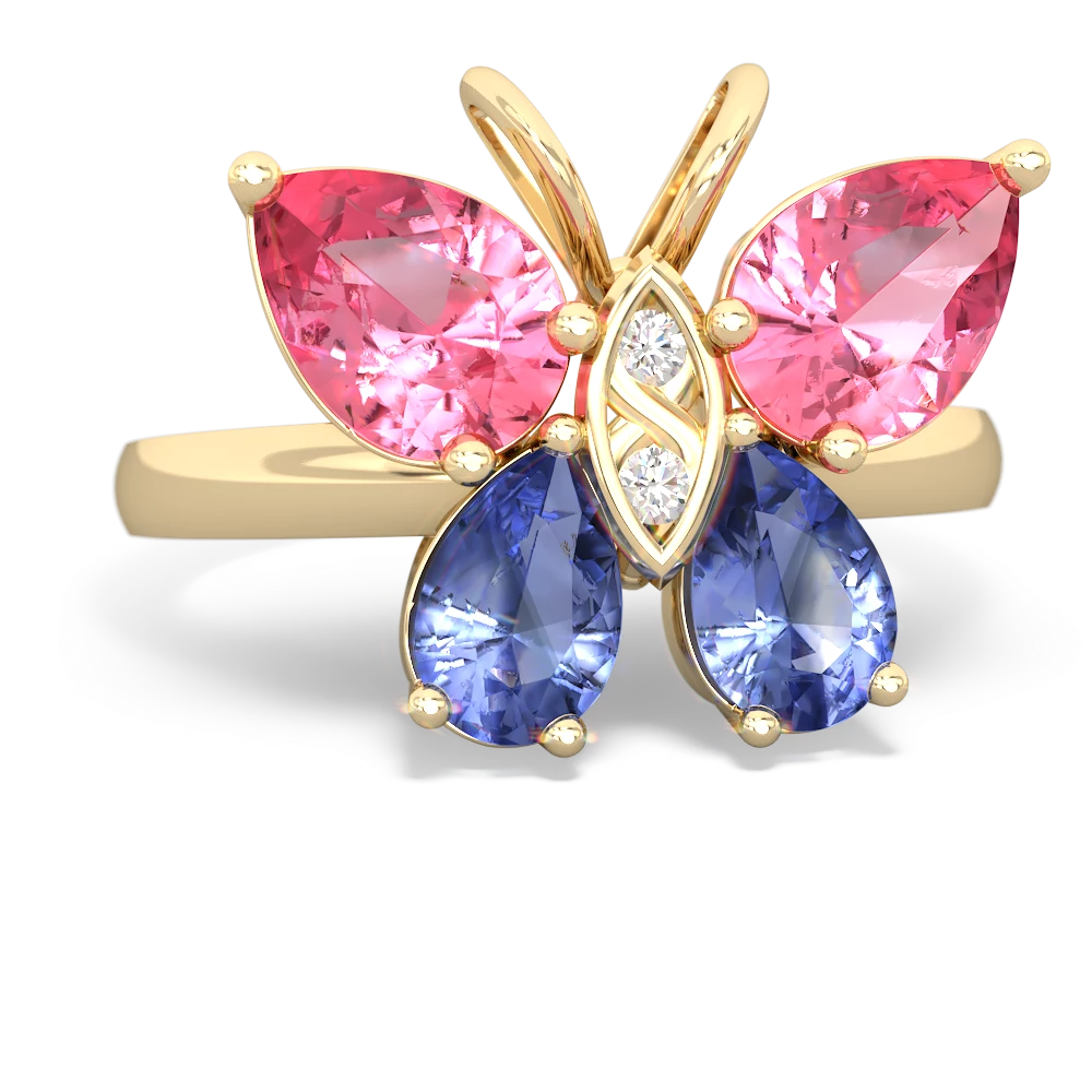 Lab Pink Sapphire Butterfly 14K Yellow Gold ring R2215