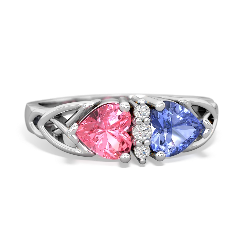 Lab Pink Sapphire Celtic Knot Double Heart 14K White Gold ring R5040