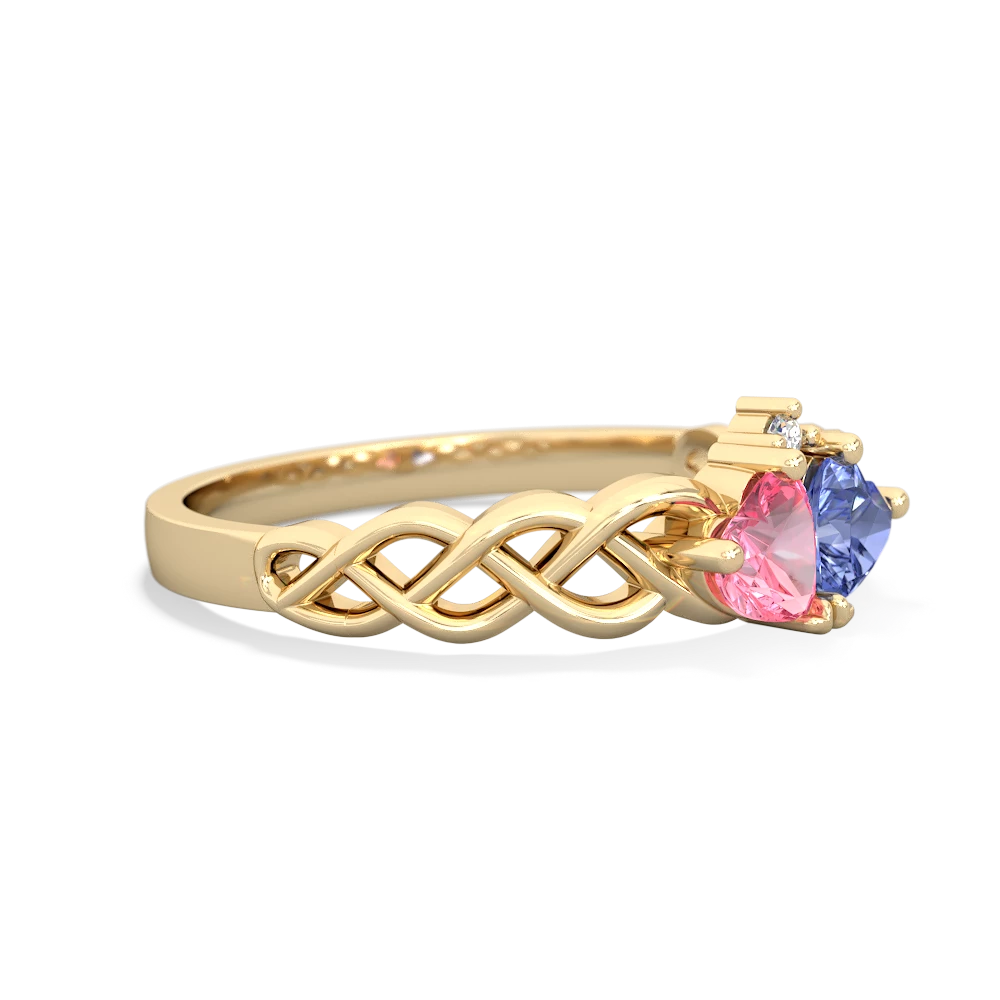 Lab Pink Sapphire Heart To Heart Braid 14K Yellow Gold ring R5870