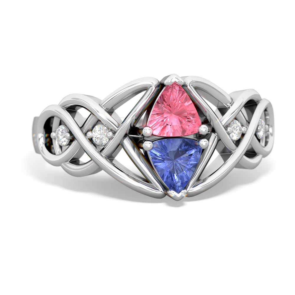 Lab Pink Sapphire Keepsake Celtic Knot 14K White Gold ring R5300