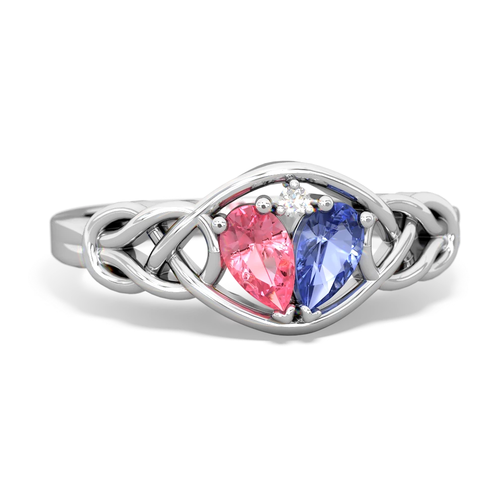 Lab Pink Sapphire Celtic Love Knot 14K White Gold ring R5420