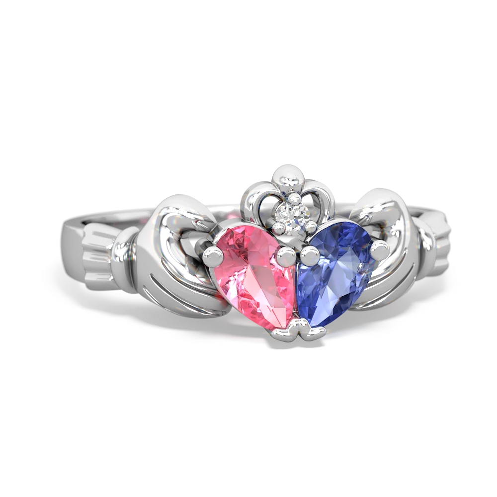 Lab Pink Sapphire 'Our Heart' Claddagh 14K White Gold ring R2388