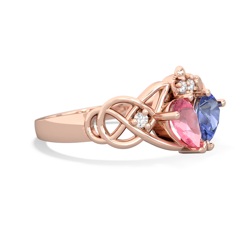 Lab Pink Sapphire 'One Heart' Celtic Knot Claddagh 14K Rose Gold ring R5322