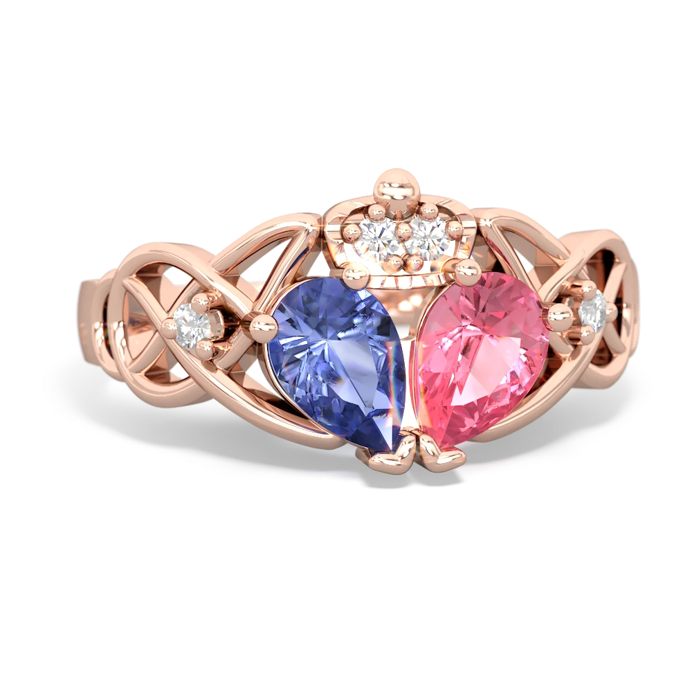 Lab Pink Sapphire 'One Heart' Celtic Knot Claddagh 14K Rose Gold ring R5322