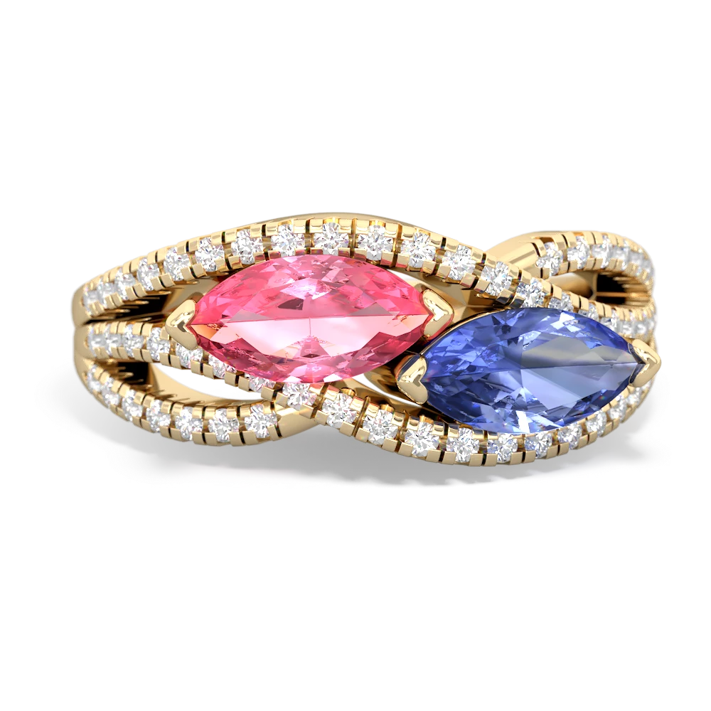 Lab Pink Sapphire Diamond Rivers 14K Yellow Gold ring R3070