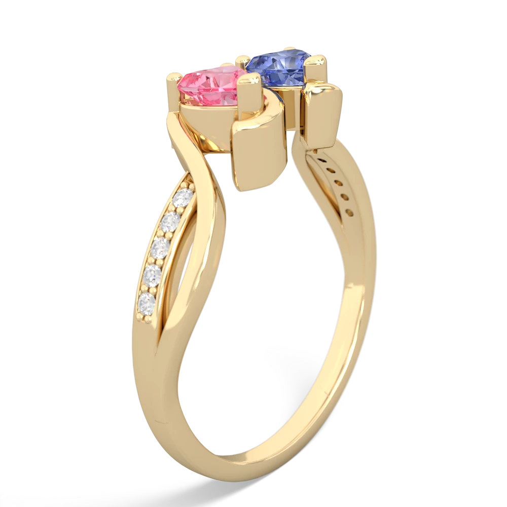 Lab Pink Sapphire Side By Side 14K Yellow Gold ring R3090