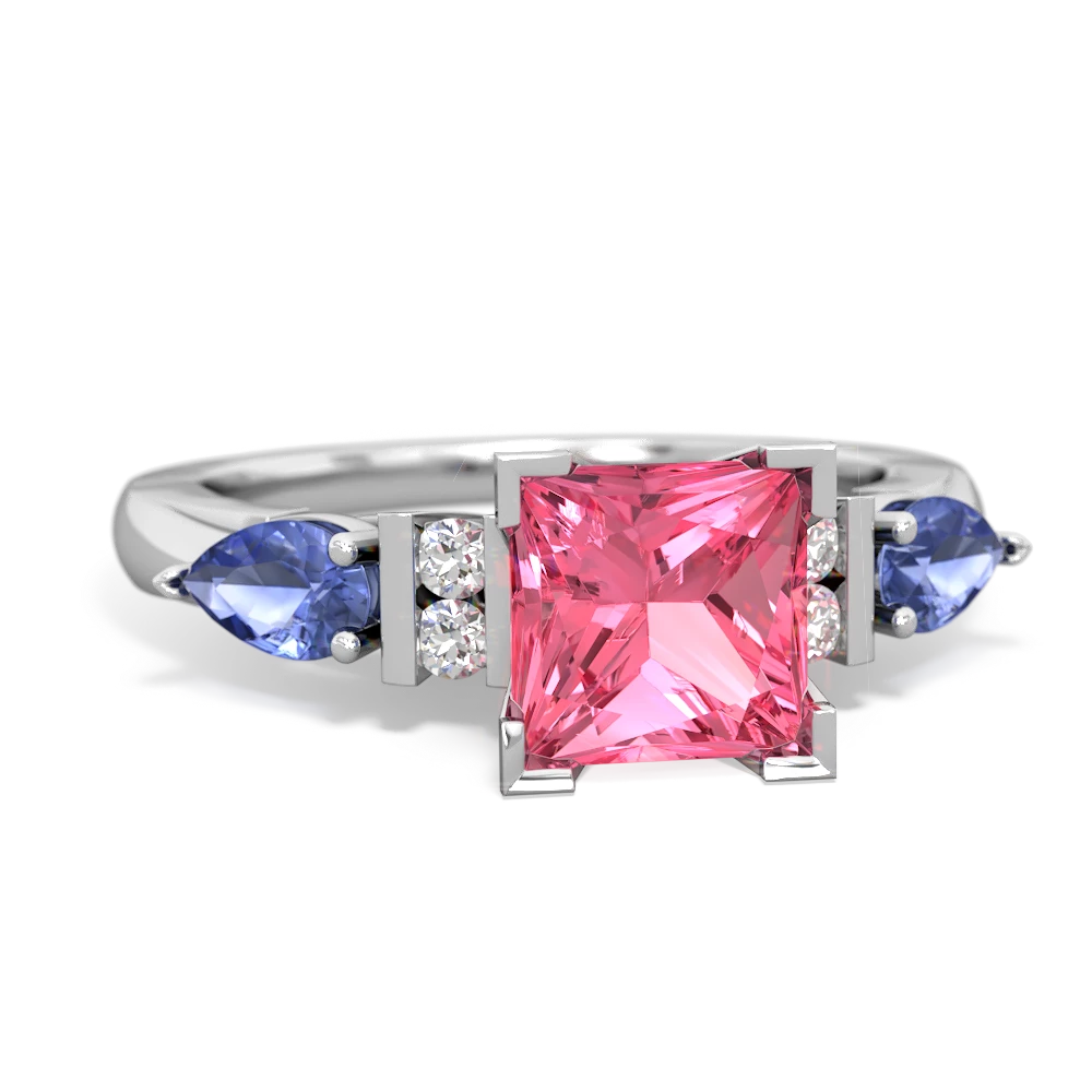 Lab Pink Sapphire 6Mm Princess Eternal Embrace Engagement 14K White Gold ring C2002