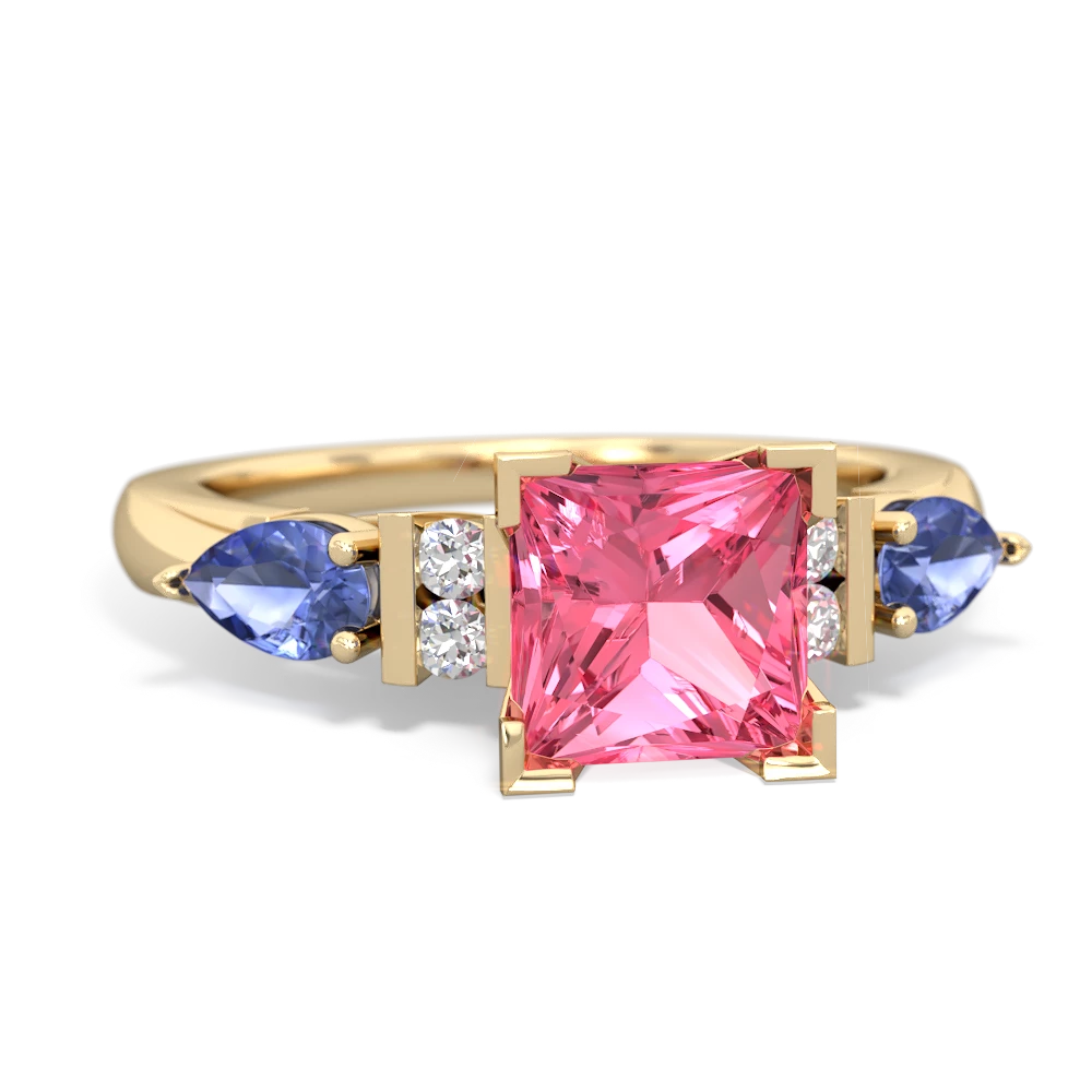 Lab Pink Sapphire 6Mm Princess Eternal Embrace Engagement 14K Yellow Gold ring C2002