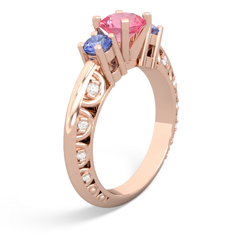 Lab Pink Sapphire Art Deco Eternal Embrace Engagement 14K Rose Gold ring C2003