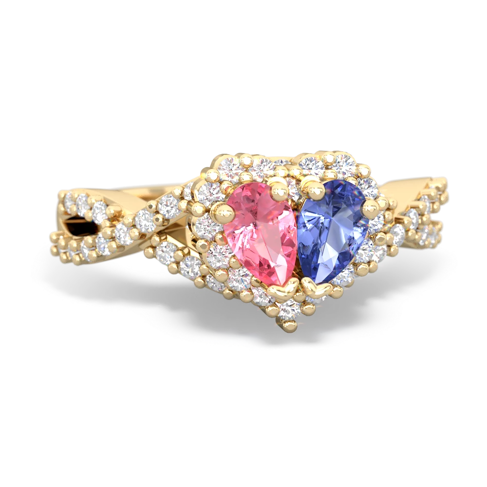 Lab Pink Sapphire Diamond Twist 'One Heart' 14K Yellow Gold ring R2640HRT