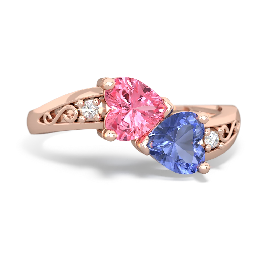 Lab Pink Sapphire Snuggling Hearts 14K Rose Gold ring R2178