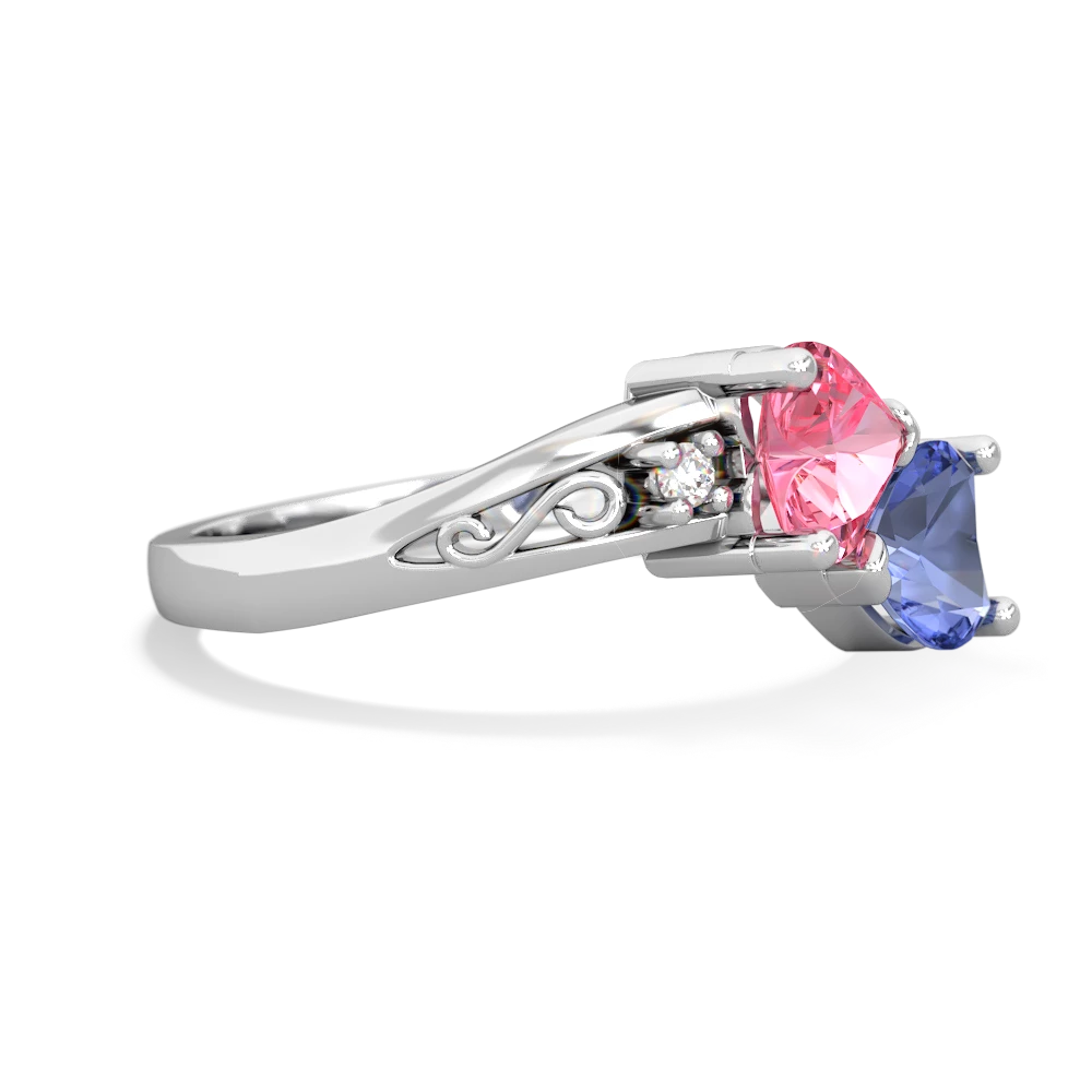 Lab Pink Sapphire Snuggling Hearts 14K White Gold ring R2178