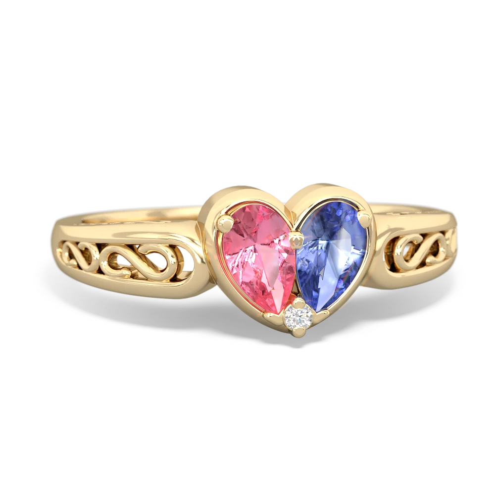 Lab Pink Sapphire Filligree 'One Heart' 14K Yellow Gold ring R5070