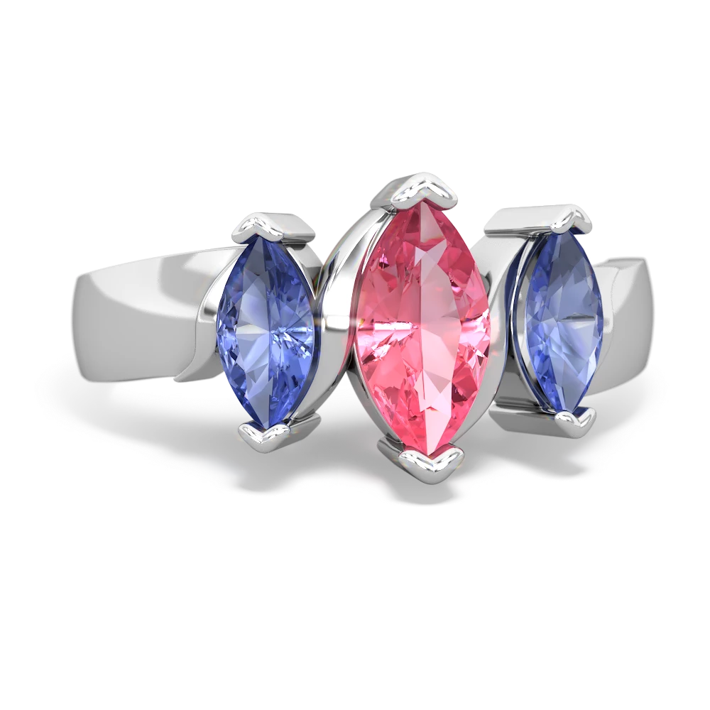 Lab Pink Sapphire Three Peeks 14K White Gold ring R2433