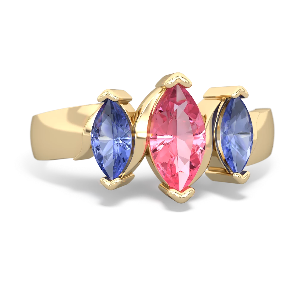 Lab Pink Sapphire Three Peeks 14K Yellow Gold ring R2433