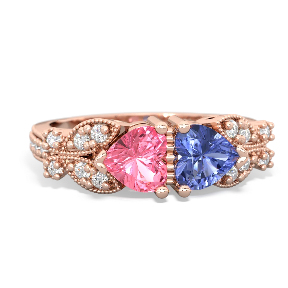 Lab Pink Sapphire Diamond Butterflies 14K Rose Gold ring R5601