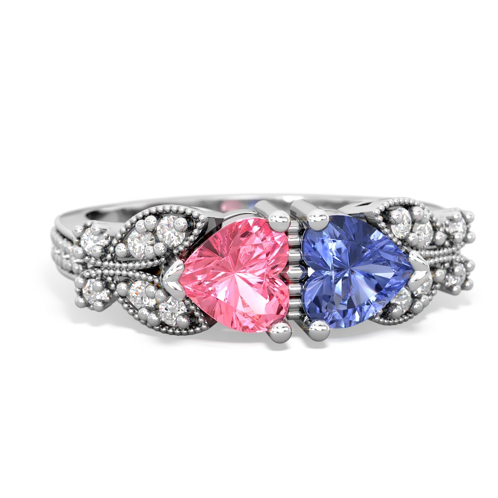 Lab Pink Sapphire Diamond Butterflies 14K White Gold ring R5601