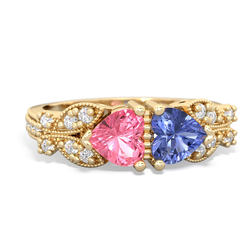 Lab Pink Sapphire Diamond Butterflies 14K Yellow Gold ring R5601