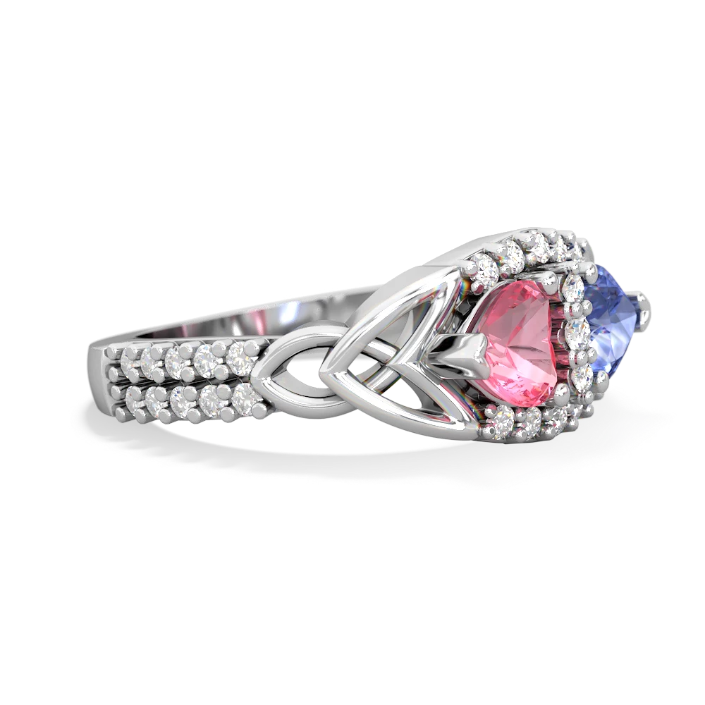 Lab Pink Sapphire Sparkling Celtic Knot 14K White Gold ring R2645