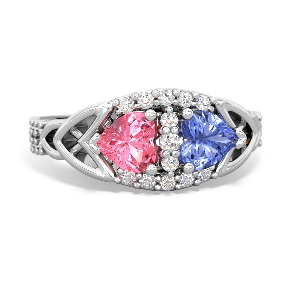 Lab Pink Sapphire Sparkling Celtic Knot 14K White Gold ring R2645