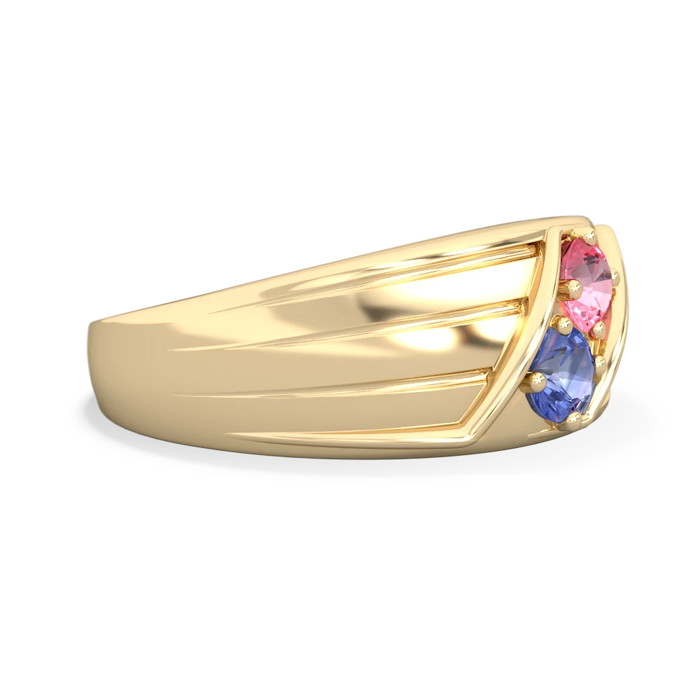 Lab Pink Sapphire Men's Streamline 14K Yellow Gold ring R0460