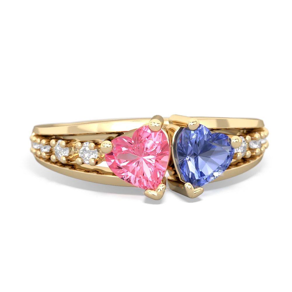 Lab Pink Sapphire Heart To Heart 14K Yellow Gold ring R3342