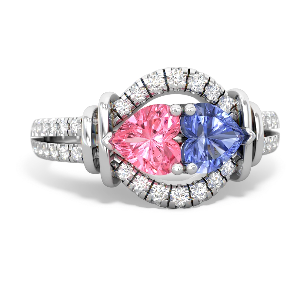 Lab Pink Sapphire Art-Deco Keepsake 14K White Gold ring R5630