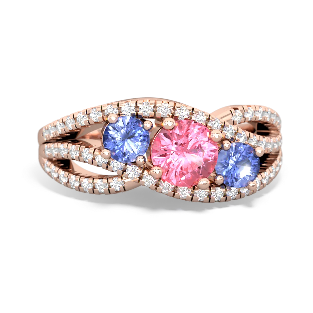 Lab Pink Sapphire Three Stone Aurora 14K Rose Gold ring R3080