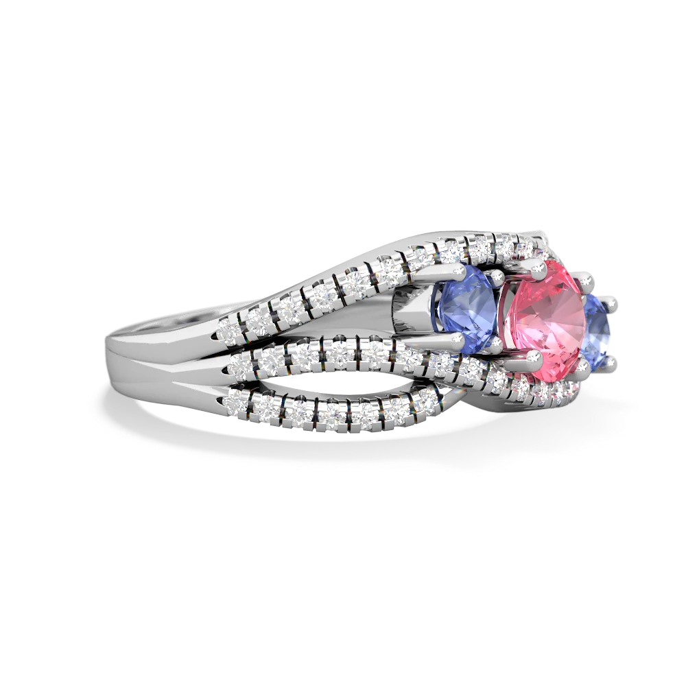 Lab Pink Sapphire Three Stone Aurora 14K White Gold ring R3080