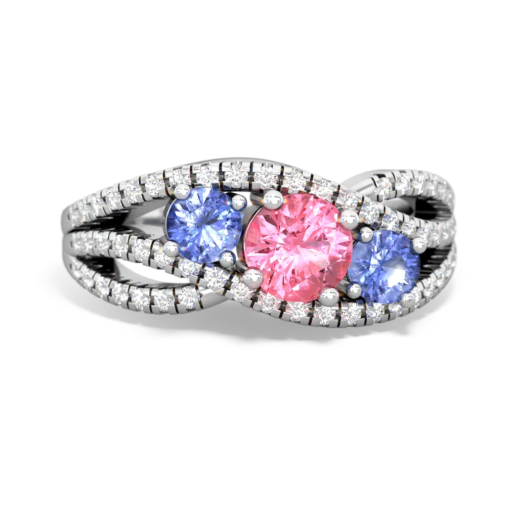 Lab Pink Sapphire Three Stone Aurora 14K White Gold ring R3080