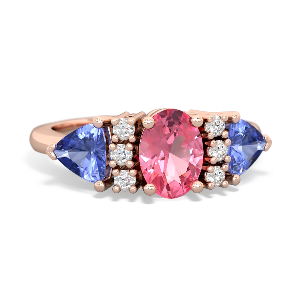 Lab Pink Sapphire Antique Style Three Stone 14K Rose Gold ring R2186