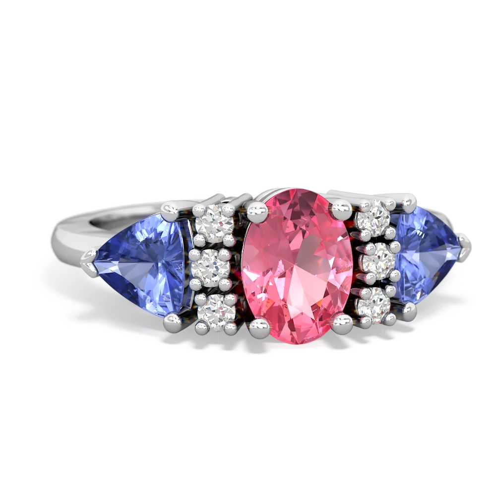 Lab Pink Sapphire Antique Style Three Stone 14K White Gold ring R2186