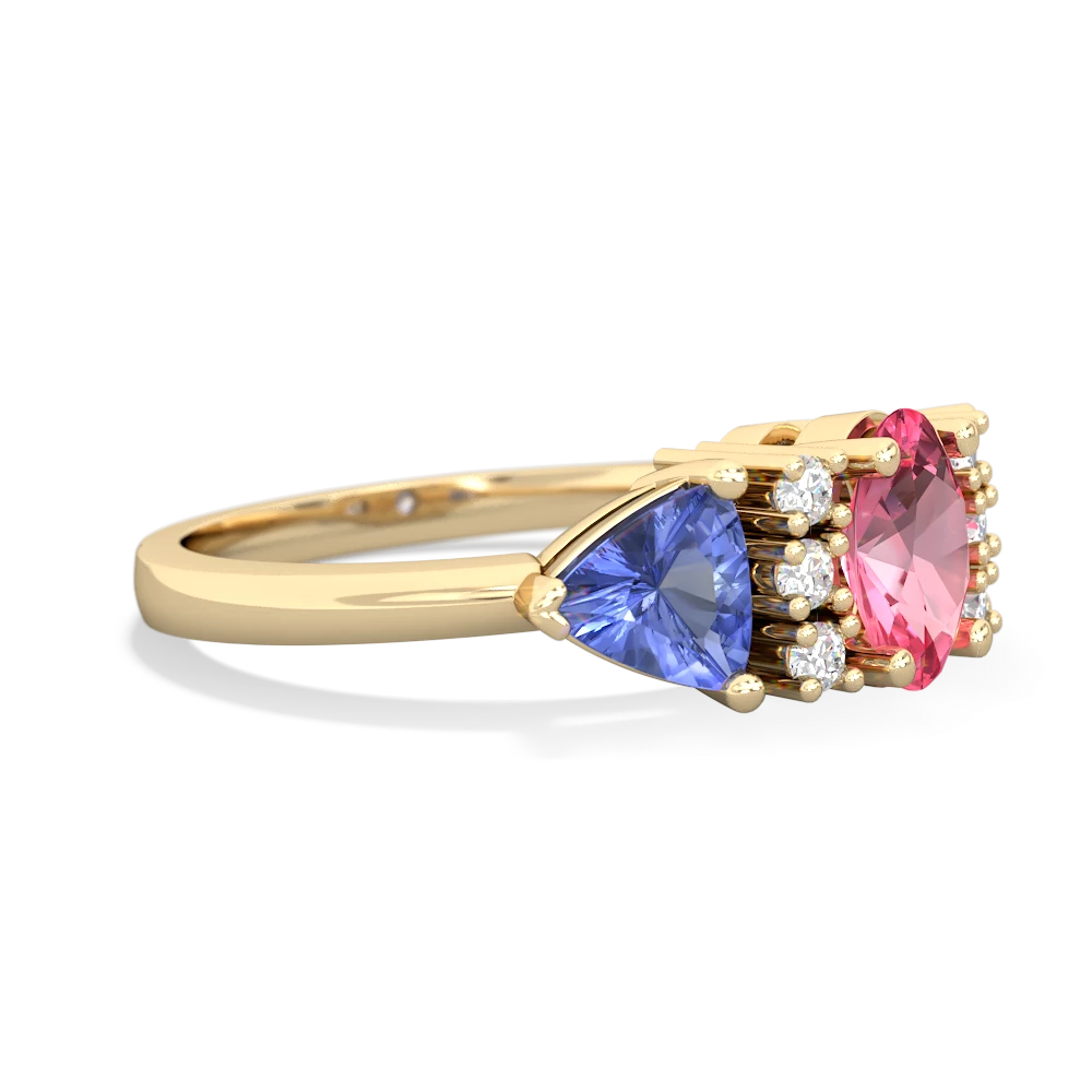 Lab Pink Sapphire Antique Style Three Stone 14K Yellow Gold ring R2186