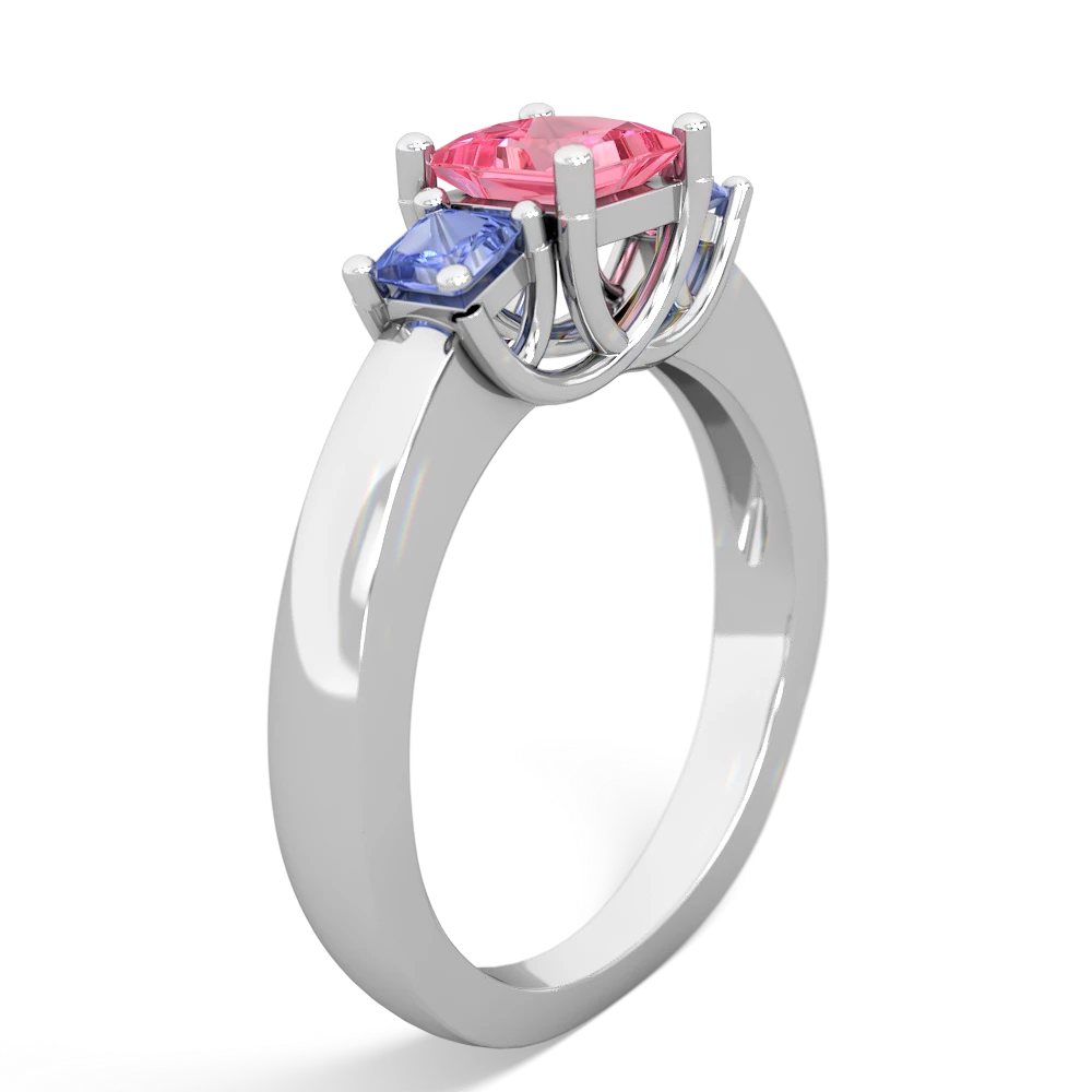 Lab Pink Sapphire Three Stone Trellis 14K White Gold ring R4015