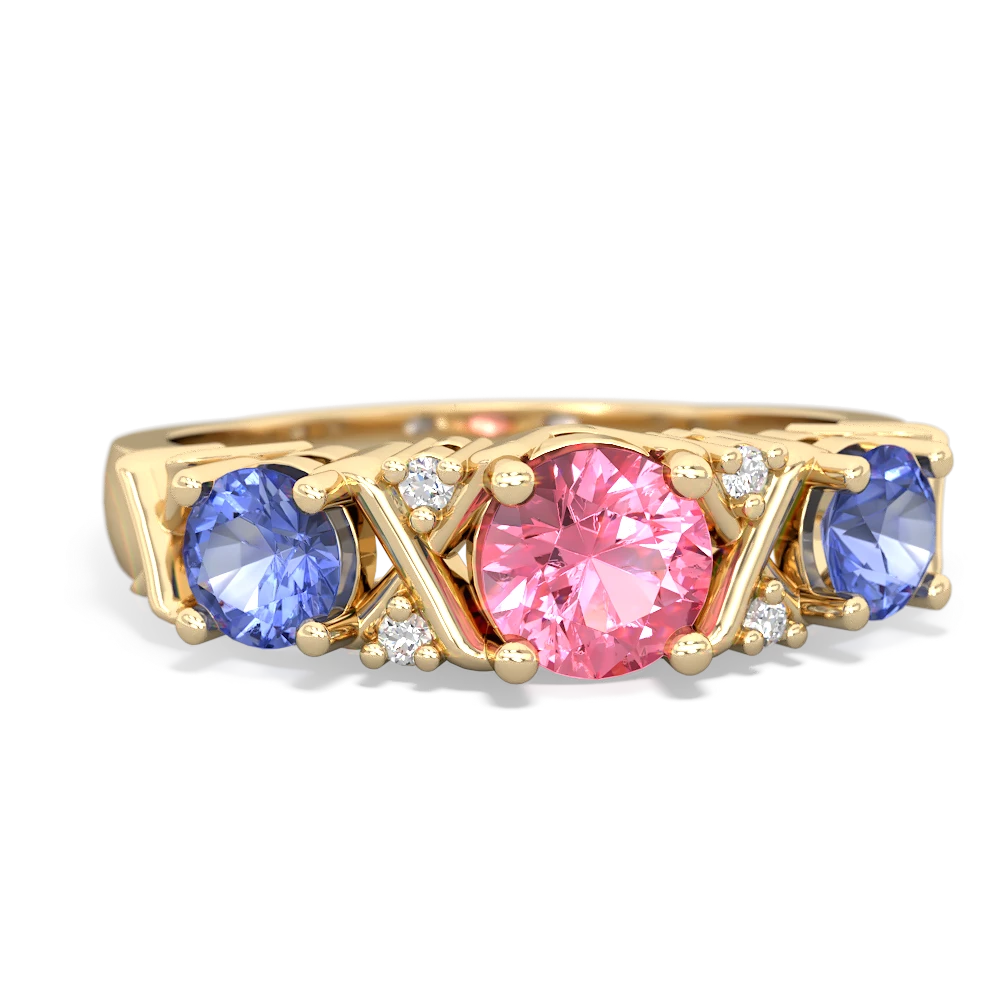 Lab Pink Sapphire Hugs And Kisses 14K Yellow Gold ring R5016