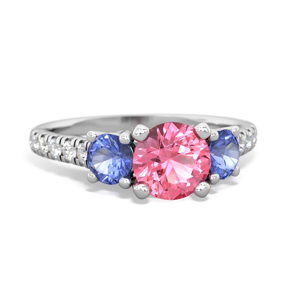 Lab Pink Sapphire Pave Trellis 14K White Gold ring R5500