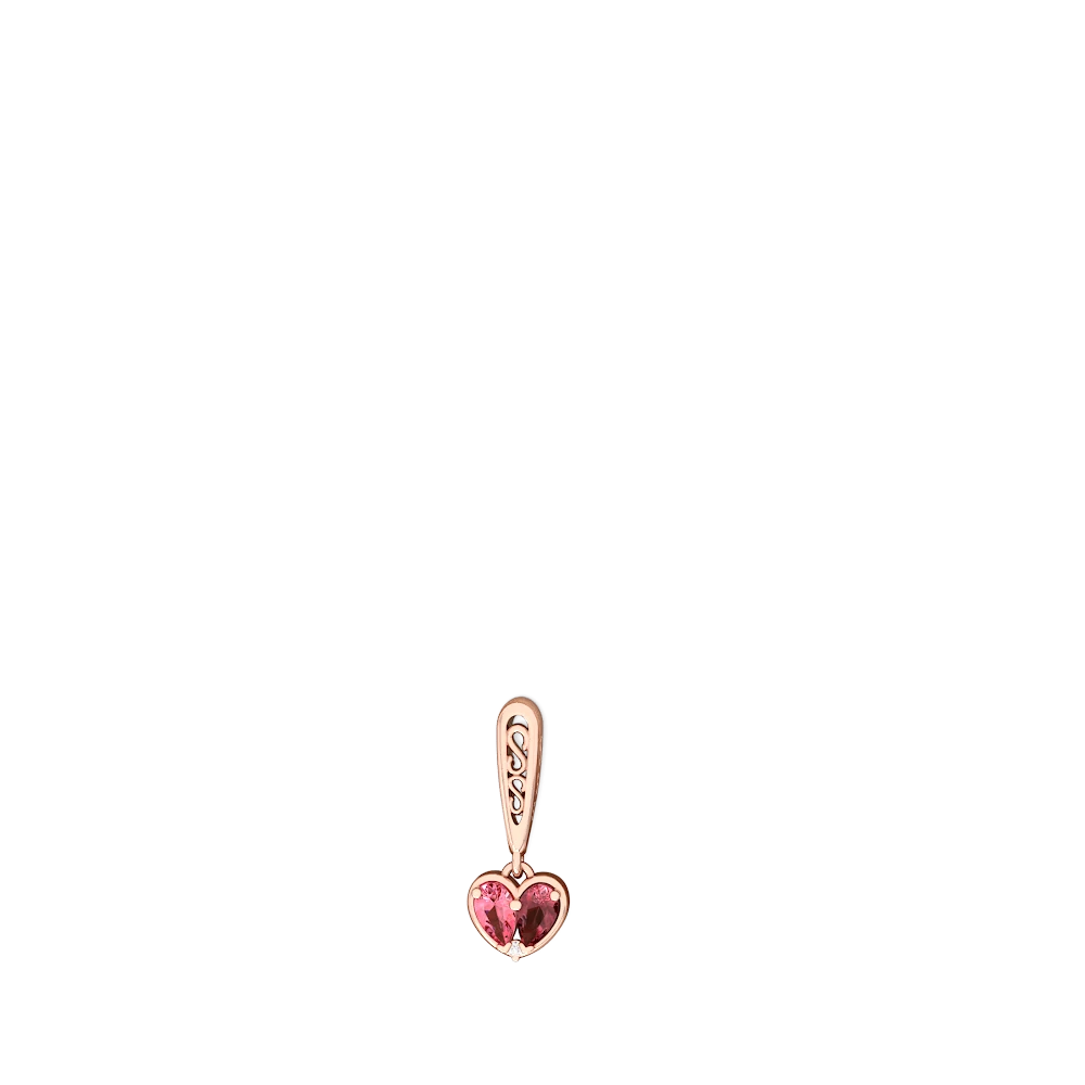 Lab Pink Sapphire Filligree Heart 14K Rose Gold earrings E5070