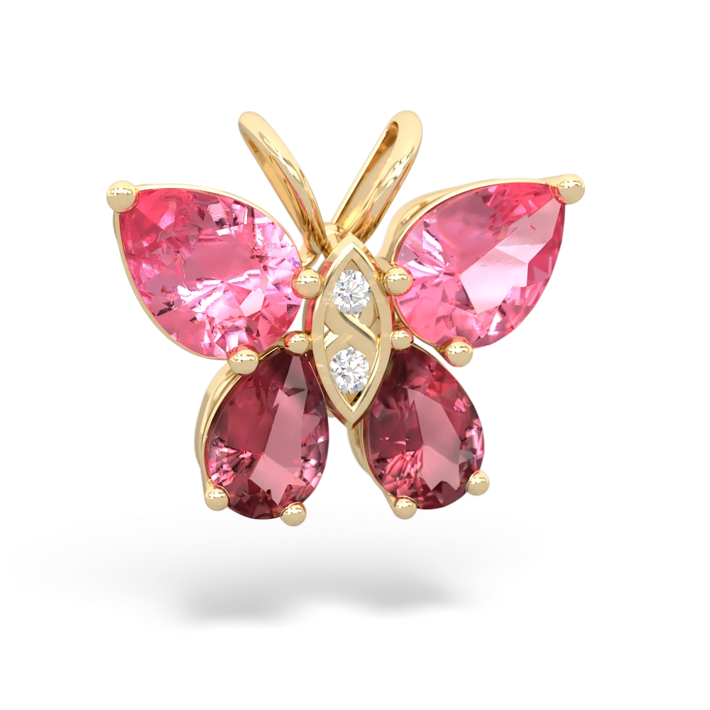 Lab Pink Sapphire Butterfly 14K Yellow Gold pendant P2215