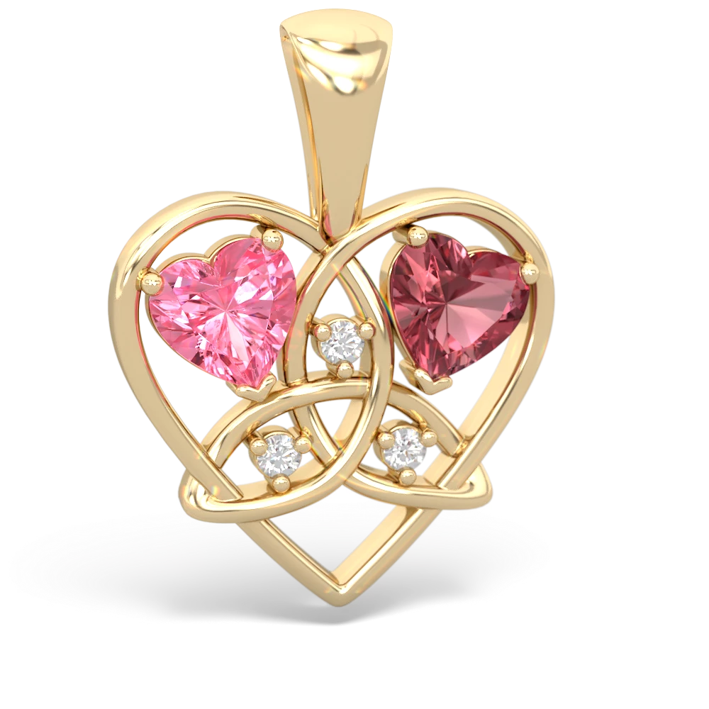 Lab Pink Sapphire Celtic Trinity Heart 14K Yellow Gold pendant P5331